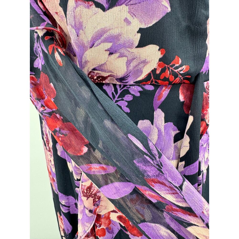 London Times Woman Navy Chiffon Faux Wrap Ruffle High Low Maxi Dress Size 20W - Picture 10 of 14